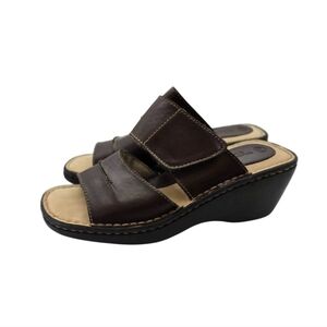 Vintage 8.5 Y2K 90's Chunky Square Toe Brown Platform Slide Sandals Adjustable